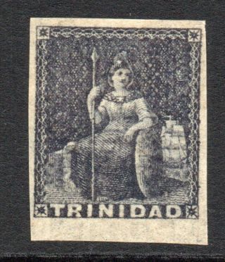Trinidad 1 Penny Grey Black Stamp C1854 Mounted (white Paper)