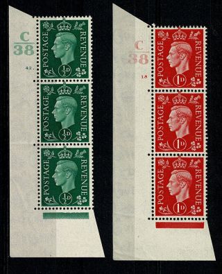 Gb Kgvi - 1937 - 1947 Definitives - Cylinder Numbers 4 X Strips Of 3 Mnh Stamps