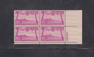 Us Stamps: C46 80c 1952 Hawaii Airmail; Plate Block Of 4 (24592 Lr) ; Mnh