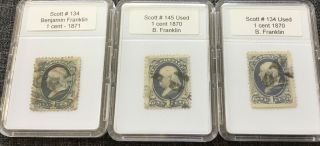 Scott 134 & 145 Ben Franklin 1 Cent Stamps,  Set Of 3