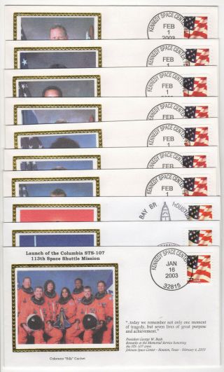 Sss: 10 Pcs Colorano Silk Us 2003 Sts - 107 Columbia Space Shuttle Sc 3631