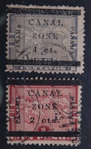 Panama 1906 Sc 16 - 17 Black Overprinted Canal Zone Bar Stamps X 2 No Gum