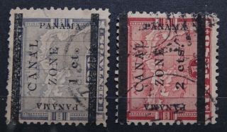 PANAMA 1906 SC 16 - 17 Black Overprinted Canal Zone Bar Stamps x 2 No gum 2