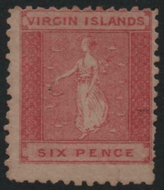 Br.  Virgin Islands: 1866 - Sg 3 - 6d Rose No Gum Example (26860)