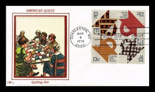 Dr Jim Stamps Us American Quilting Bee Western Silk Fdc Cover Block Of Four