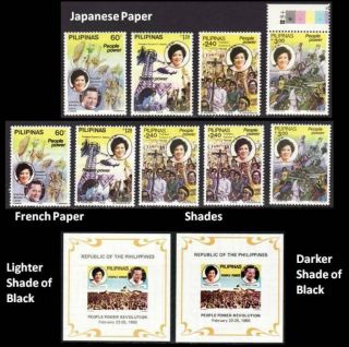 Philippines Paper Types – 1986 People Power,  4 - Values,  Ss,  Color Shades,  Mnh Og