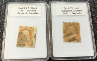 Scott 71,  Benjamin Franklin 30 Cent Stamps,  Set Of Two