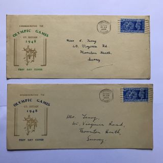2 X 1948 Gb Gt.  Britain Olympic Games First Day Covers 2½ D Stamp