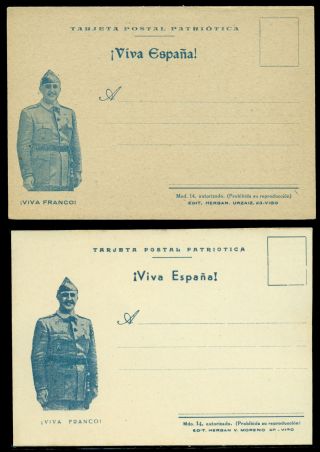 I920 Spain Civil War.  2 Post Cards Different Paper.  Franco.