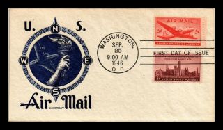 Dr Jim Stamps Us Air Mail 5c First Day Cover Cachet Craft Dual Franked C32