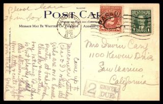 Vancouver Bc August 26 1938 Us 2c Postage Due Postcard To San Marino Ca Usa