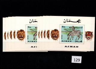 // 10x Ajman - Mnh - Wild Animals - Lions - Zebras - Imperf