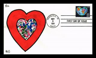 Us Cover Love Heart Globe Fdc Rvs Hand Made Hand Colored Cachet