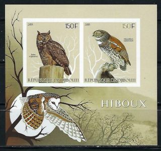 M1745 Nh 2015 Imperf Souvenir Sheet Of 2 Diff.  Birds Of Prey Unusual Owls