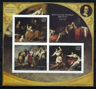 M1836 Nh 2015 Imperf Souvenir Sheet Of 3 Art Museum Paintings By Murillo