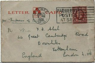 1936 Paquebot Letter Card Posted Aboard S.  S Empress Of Britain In Quebec
