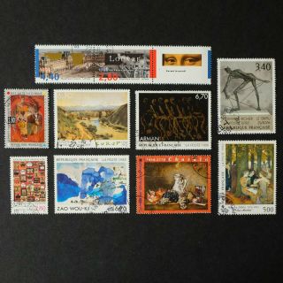 France Various Art Stamps - French Louvre Gallery Paintings Corot Chardin 1990s
