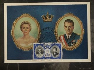 1956 Monaco Royal Wedding Postcard Cover Fdc Prince Rainier Grace Kelly 3f