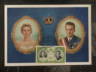 1956 Monaco Royal Wedding Postcard Cover Fdc Prince Rainier Grace Kelly 5f