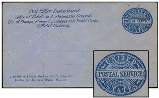 Us 1877 Postal Service Blue Wmk 4 Knife 10 Uo17 Ps10