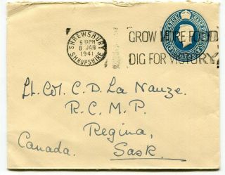 Uk Gb Shrewsbury,  Shropshire 1941 George Vi Stationery Cover To Sask Canada Rcmp