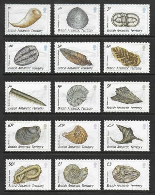 British Antarctic 1990 Fossils; Scott 153 - 67,  Sg 171 - 85; Mnh