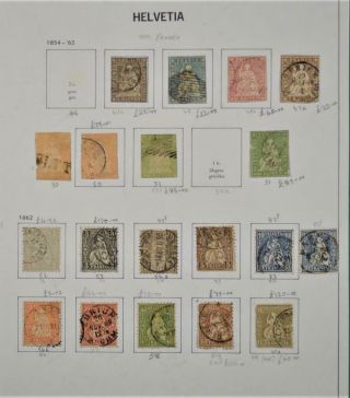 Switzerland Stamps 1852 - 1862 Good Selection On Page (a142)