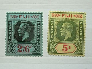 Fiji 1922 - 7 Gv High Values 2/6d & 5/ - Msca Lmm Sg240/1