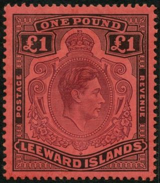 Leeward Islands Sg 114a 1938 - 1951 £1 Purple & Black/carmine Cat £90.  00