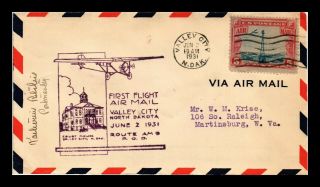 Dr Jim Stamps Us Valley City North Dakota Am 9 First Flight Air Mail Cover 1931