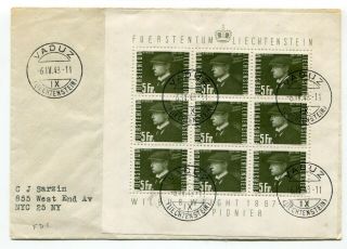 Liechtenstein 1948 Aviation / Wilbur Wright Rsouvenir Sheet Fdc Cover To Usa