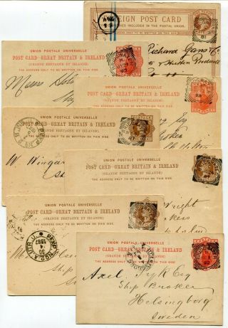 Uk Squared Circle Postmarks - Bridgewater 1881 - 1895 Upu Postcards - Lot X 7