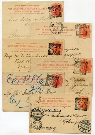 Uk Squared Circle Postmarks 1892 - 1904 Stationery Upu Postcards - Lot X 6