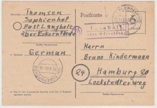 Germany 1945 (27.  8. ) P.  St.  Emerg.  Card Brt.  Z.  P 672 Sub - P.  O.  " Langholz " (eckernförde)