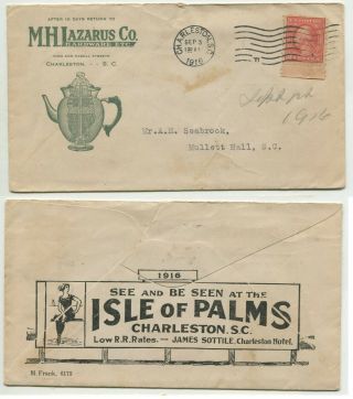 Charleston Sc Sep 3 1916 2ct W/f 2 Sided Imprint Ad Cover " M H Lazarus Co "