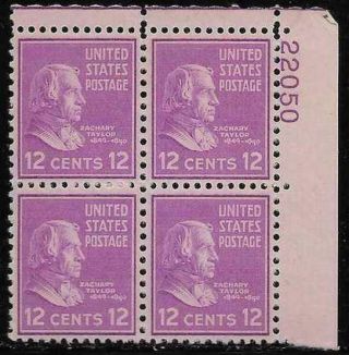 Scott 817 Us Stamp 1938 12c Taylor Mnh Prexie Plate Block Of 4 Ur22050