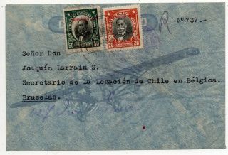 1933 Chile To Belgium Official Cover,  Rare Surcharged Stamps,  Wow