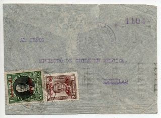 1934 Chile To Belgium Official Cover,  Rare " Servicio De Estado " Stamps