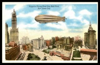 Mayfairstamps Us 1966 Zeppelin Flying Over City Hall Park York Post Card Wwb
