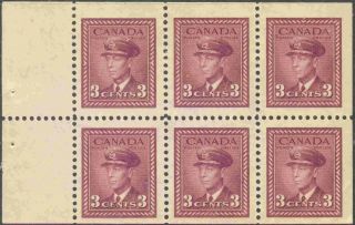 1947 Canada 252c Complete Never Hinged Booklet Pane Of 6 King George Vi