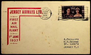 Gb 1937 Scarce Jersey Airways 1st Airmail Flight Cover From Newport