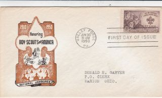 United States 1950 Honoring Boy Scouts Of America Fdc Valley Forge Cds Vgc