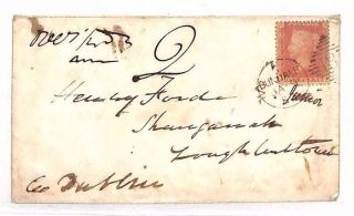 Bg33 Gb Ireland 1858? Penny Red Underpaid Cover Dundalk Duplex Charged 2