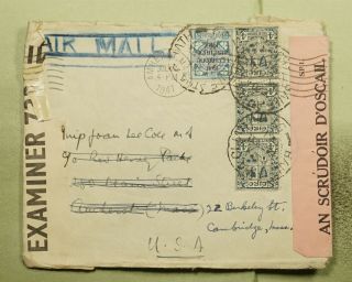 Dr Who 1941 Ireland Dublin To Usa Dual Censored Air Mail C120588