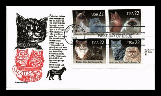 Dr Jim Stamps Us Cats First Day Aristocrat Cover Block Of Four York