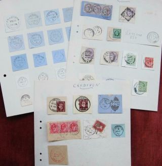 Gb - Postmarks Of Crediton,  Devon On 3 Leaves (38 Pieces)
