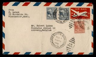Dr Who 1948 Boston Ma Prexie Uprated Airmail Stationery To Belgium E42464