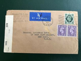 Gb,  1942 Commercial Censored Airmail Cover To Usa