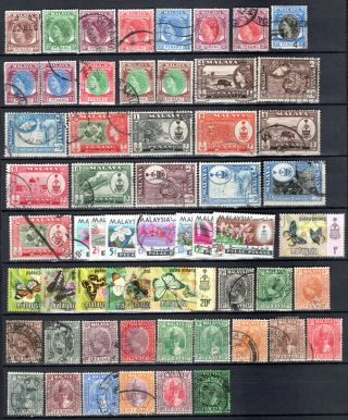Malaya Straits Settlements States 1935 - 1971 Selection To $5.  00 Stamps