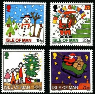 Isle Of Man 1996 Christmas Paintings Set Of All 4 Commemorative Stamps Mnh